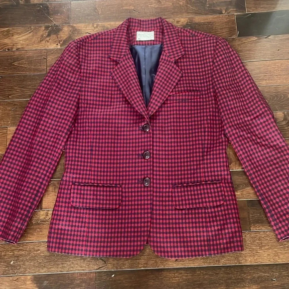 Pendleton Plaid Wool Blazer Vintage 80s 100% Wool Red & Navy Women’s size 10 - Picture 6 of 12